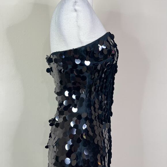 NEW 12th Tribe | Sequin Disc Strapless Sparkle Party Black Cocktail Mini Dress - Picture 6 of 12